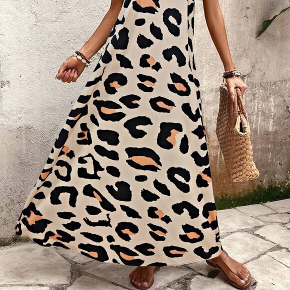 Multicolor Casual Women's Leopard Print Maxi Loose Cami Dress - Picture 4 of 7